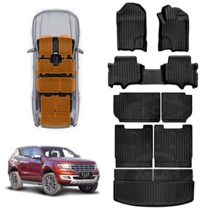 3D Floor Mats Boot Liners Set for Ford Everest SUV 2015-2022 All Weather Kick Back Seat Protector
