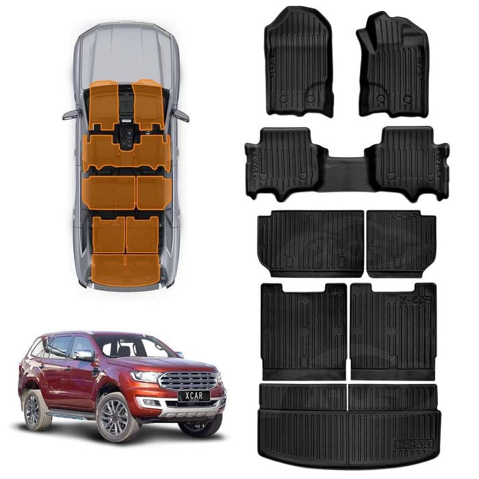 3D Floor Mats Boot Liners Set for Ford Everest SUV 2015-2022 All Weather Kick Back Seat Protector