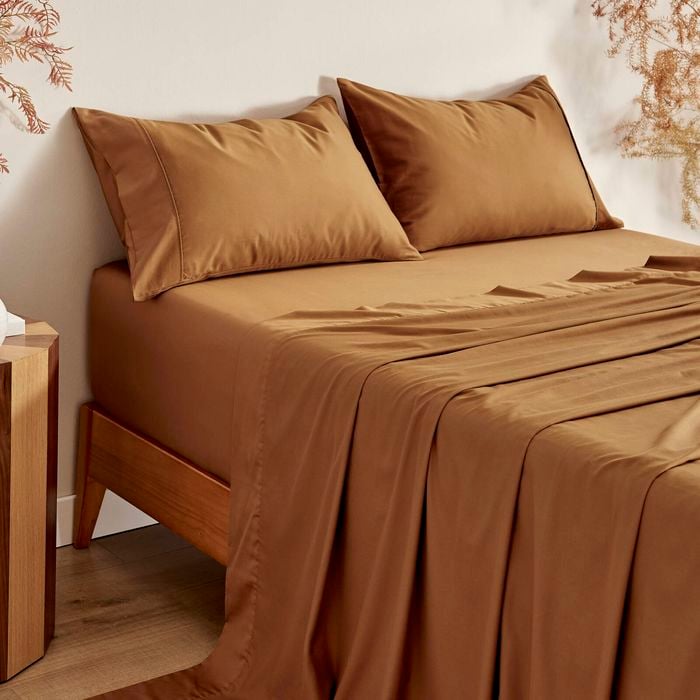 Serene 400tc Bamboo Cotton Sateen Sheet Set Rust - Double Bed