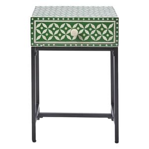 Belle Stella Bone Inlay Bedside Table w/ Drawer 45x65cm - Green