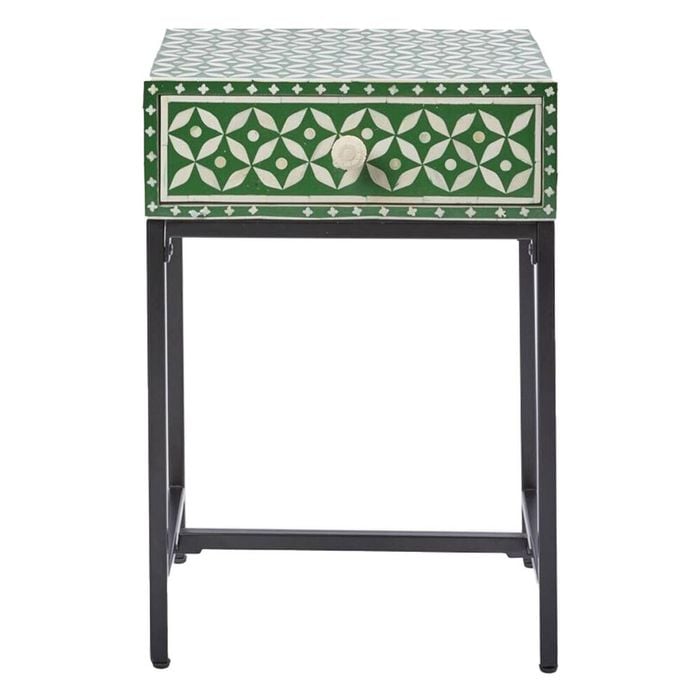 Belle Stella Bone Inlay Bedside Table w/ Drawer 45x65cm - Green