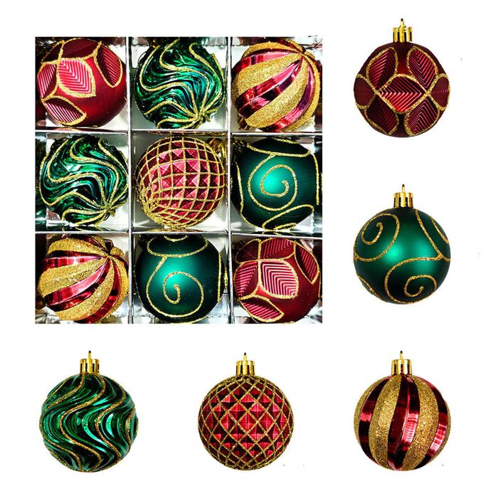 Catzon 9 Pcs Christmas Balls 6CM Shatterproof Ornaments for Home Party Holiday-Set 2
