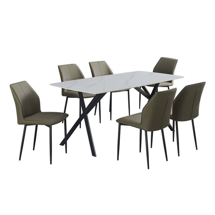Dining Set Sintered stone with 6pcs faux leather Dining Chair