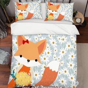 3D Cartoon Orange Fox Flower Quilt Cover Set Bedding Set Pillowcases 15