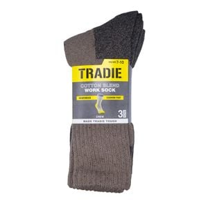 Tradie Men's Taupe Cotton Blend Work Socks 3 Pack Size 7-10