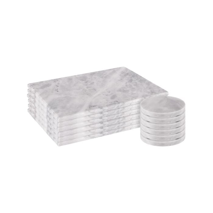 Argon Tableware 12pc Marble Placemats & Round Coasters Set - White
