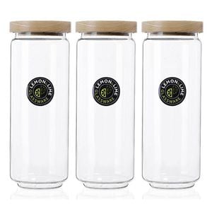 3x Lemon & Lime Glass Canister 1.4L Wooden Beach w/Lid Jar Storage Container CLR