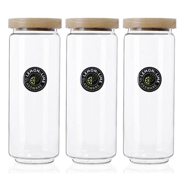 3x Lemon & Lime Glass Canister 1.4L Wooden Beach w/Lid Jar Storage Container CLR