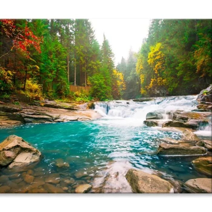 Waterfall On Mountain River in Forest  Print 100% Australian Made 150 x 100cm  (Stretched)