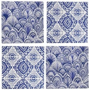 4pc 9.5cm Square Ceramic Tile Coasters Sorrento Blue