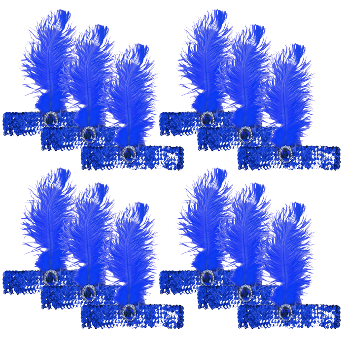 12x 1920s FLAPPER HEADBAND Headpiece Feather Sequin Charleston Gatsby Party BULK Blue