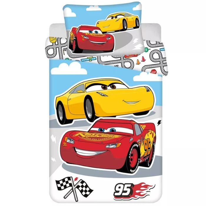 Disney Cars Lightning McQueen Road Cotton Quilt Cover Set - Toddler Bed Size