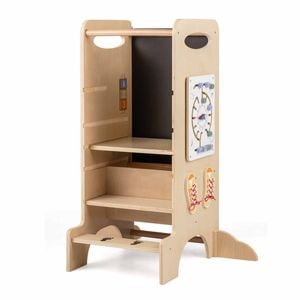 Costway Kid Wood Step Stool Removable Chalkboard Montessori Games Adjust