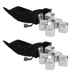2x 6pc Barcraft Stainless Steel Wine Cubes w/ Pouch Set - Silver