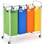 Costway 4-Section Laundry Sorter Rolling Cart 136L Clothes Storage Baskets