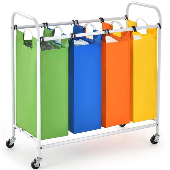 Costway 4-Section Laundry Sorter Rolling Cart 136L Clothes Storage Baskets