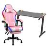 Advwin Gaming Office Desk 120cm Led Light & Gaming Chair With Footrest Led Light Pink