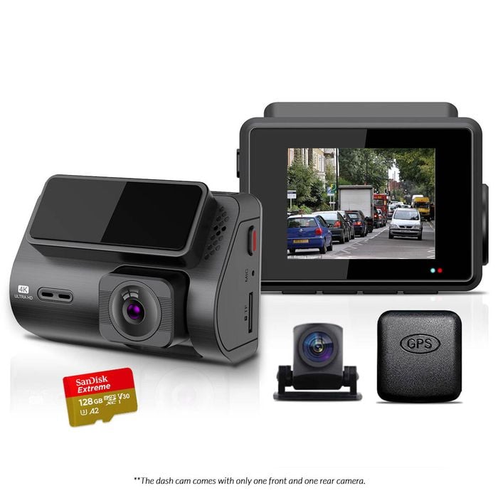 Elinz 2 CH Dash Cam 4K+1080P WiFi GPS Supercapacitor Sony Starvis 128GB U3 Card