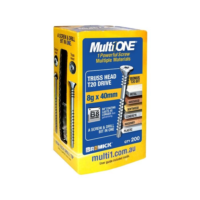 Bremick 8g x 40mm B8 MultiONE Countersunk Truss Head Screw - 200 Pack