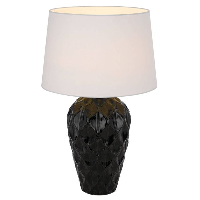 Telbix Madrid Contemporary Table Desk Lamp Light Fabric Ceramic Black White Gloss