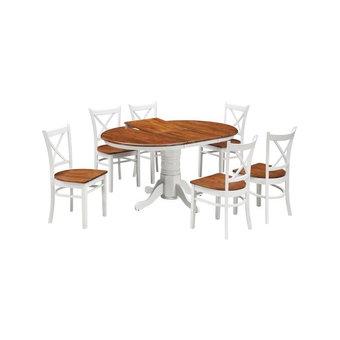 Lupin 7pc Dining Set 150cm Extendable Pedestral Table 6 Timber Chair - White Oak