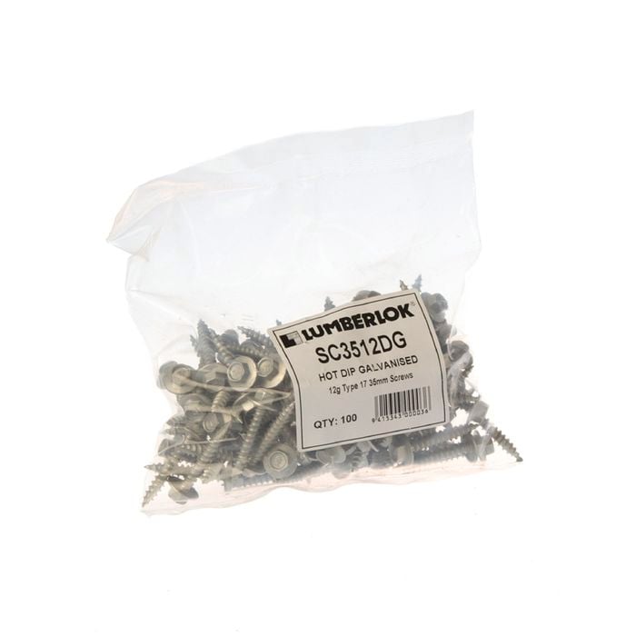 LUMBERLOK 35mm 12g Type 17 Galvanised Hex Head Screws - 100 Pack