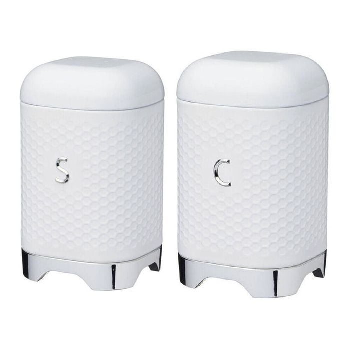 2pc Kitchencraft Lovello Geometric Coffee and Sugar Canister Jars - Ice White