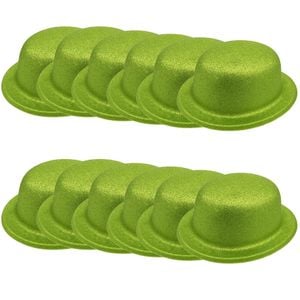 12x GLITTER BOWLER HAT Fancy Party Plastic Costume Cap Fun Dress Up Sparkle BULK Lime Green