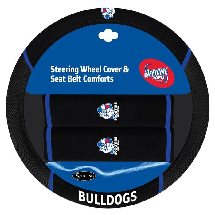 Western Bulldogs Official Afl Steering Wheel Cover And Seat Belt Cover Set