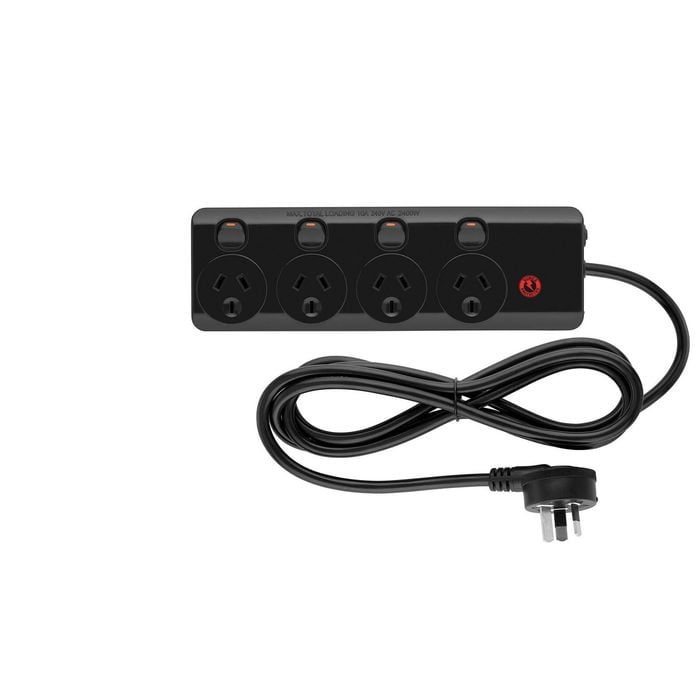 Arlec 4 Outlet Black Surge Protected Powerboard