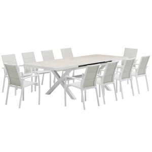 FurnitureOkay Marina-Mosman 11-Piece Ceramic Outdoor Extendable Dining Setting - White