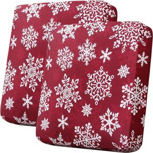 Smarcute 2 Seater Christmas Velvet Cushion Seat Covers for Sectional Sofa Red Snowflakes