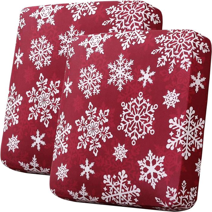 Smarcute 2 Seater Christmas Velvet Cushion Seat Covers for Sectional Sofa Red Snowflakes