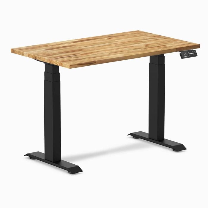 Desky Dual Mini Hardwood Sit Stand Desk - Acacia / 1000x600mm / Matte Black