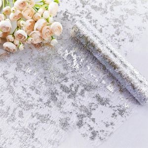 Catzon Table Runner Roll Sequin Foil Metallic Cloths for Christmas Decor-Silver