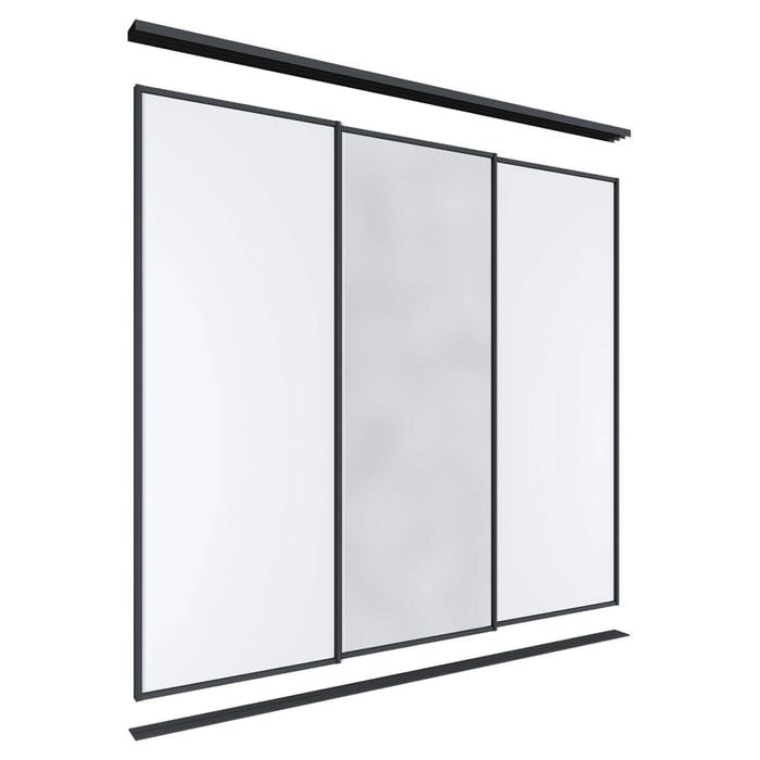 Lugna 2400 x 1801-2700mm Black 1 Mirror 2 Melamine Wardrobe Triple Sliding Doors