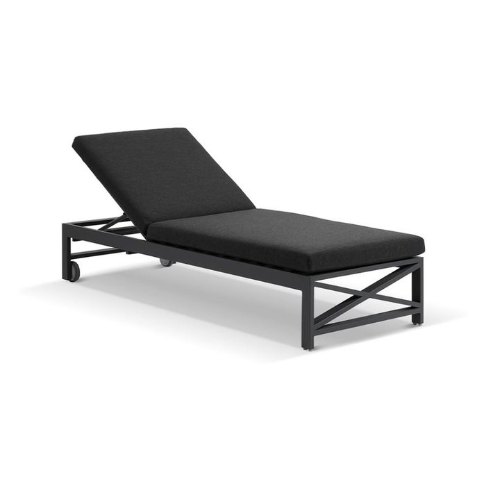 Kansas Outdoor Aluminium Sun Lounge On Wheels Charcoal & Denim Grey Cushions