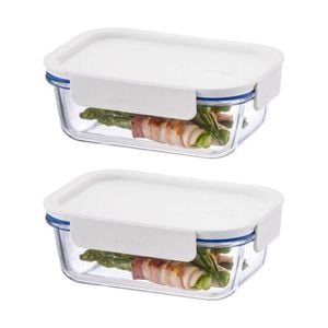 2PK LocknLock Clear Glass Food Storage Container Microwave Safe 630ml White Lid