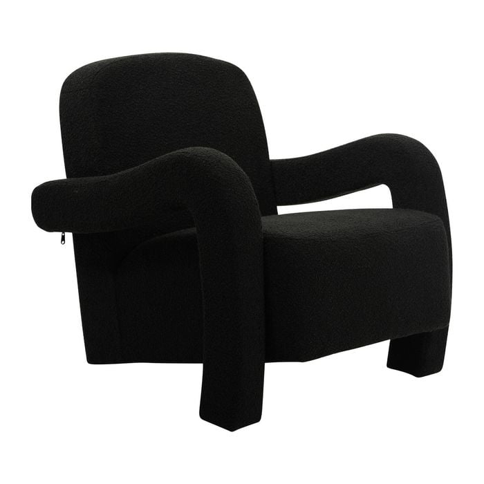Bouclé Fabric Mid-Century Armchair-Black