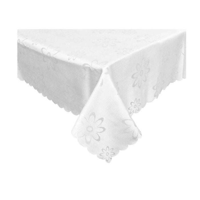 Jacquard Table Cloth Flowers White 135 x 180cm Rectangle