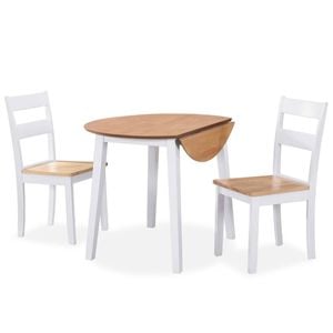 vidaXL Dining Set 3 Pieces and Rubberwood White Dinner Table and Chair