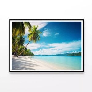Beach with Palm Trees & Sky  Print 100% Australian Made 90x60cm  (Poster)