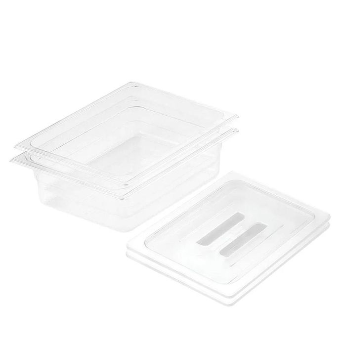 SOGA 1/2 GN Polycarbonate Food Pan 150mm Clear 2 Pack with Lids