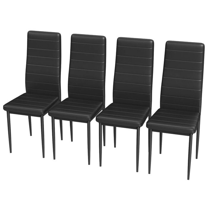 Advwin Set of 4 Dining Chairs Padded Seat Leather Black