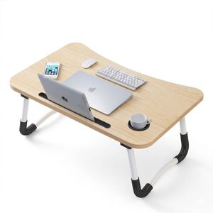 Light Wood Laptop Stand Table Foldable Desk Computer Study Bed Adjustable Cup Slot Tray