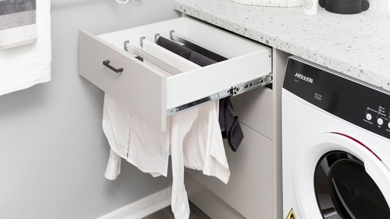 Laundry with drying drawer.
