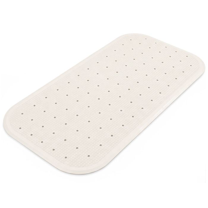 EQUIPMED 35 x 76cm Shower Mat with Suction Cups, Synthetic Rubber, Anti-Slip Bath Aid for Wet Areas, White
