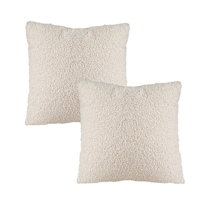 SOGA 2X Boucle Textured Cushion 50cm Cream White Soft Cozy Decorative Throw Pillow