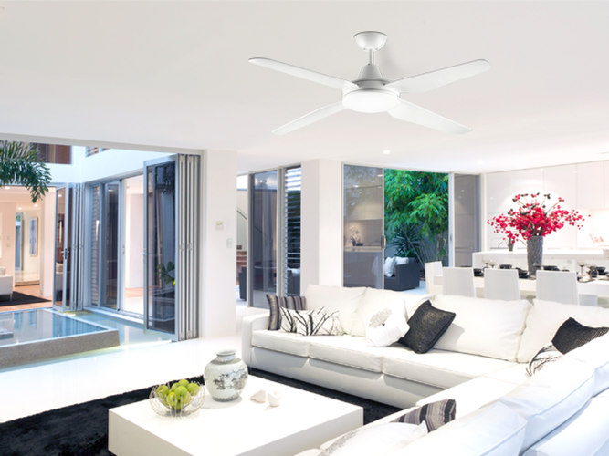 Smart Madrid DC ceiling fan in lounge room. 