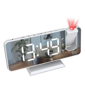 Catzon Led Mirror Alarm Clock With Projection Display Auto Dimmer-white